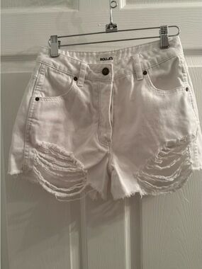 ROLLA'S White Distressed High-Rise Denim Shorts